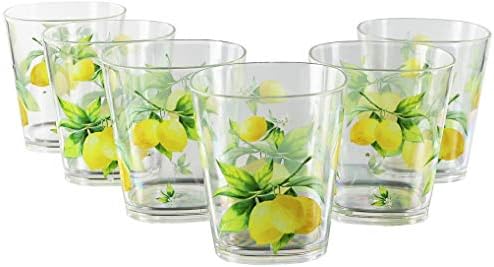 Calypso Basics Fresh Lemons Reston Lloyd, 14oz akril Rock Drinkware, Set od 6, bijeli, limun, zeleni