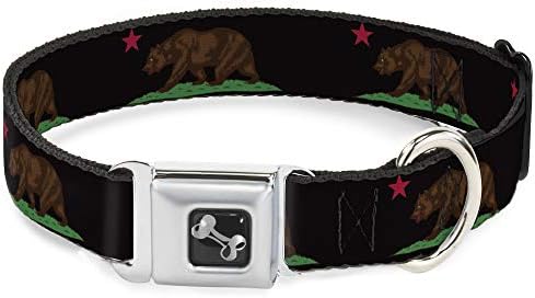 Konkl-dolje sigurnosni pojas kopča za pse - California Flag Bear Black - 1,5 Široko - uklapa se 18-32 vrata