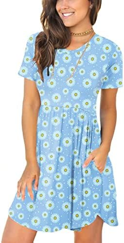 LCZIWO Ženska cvjetna sitnica T-majica Comfy Casual Sunflower Flowy Slatka tunička haljina za plažu sa džepovima
