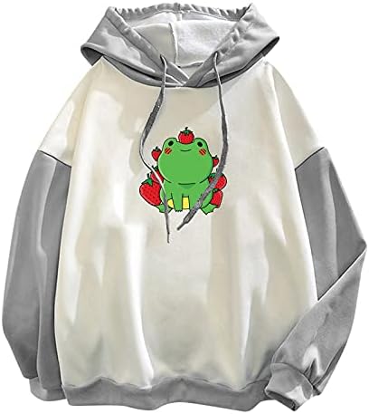 Fmchico Hoodies za žene Casual, žene slatka žaba grafički duksevi čvrsti lagani Pulover s kapuljačom