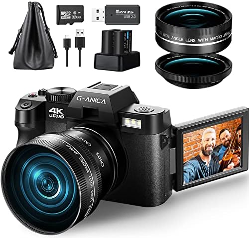 G-Anica 4k digitalna kamera, 48mp kamere za fotografiju, Video/vlogging kamera za YouTube sa WiFi i web kamerom, 60fps autofokus Travel kamera sa širokim uglom & amp; makro objektiv