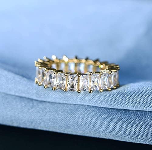 XBRN 14k pozlaćeni prsten kubni cirkonij smaragdni rez vječnost prsten za žene muškarce