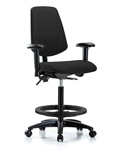 LabTech sjedeća LT41781 tkanina visoka klupa stolica sa srednjim leđima najlonska baza, nagib, ruke, crni