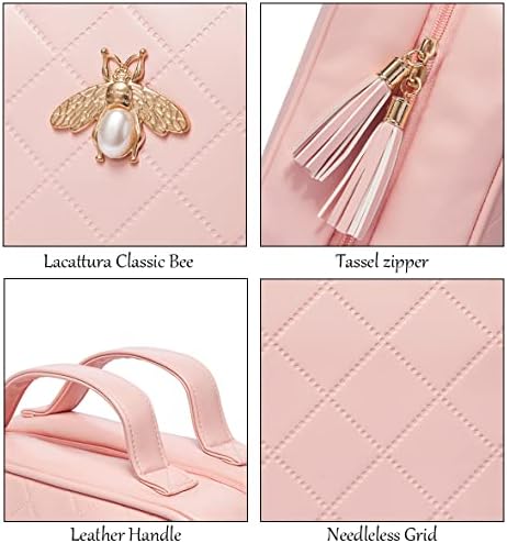 Lacattura viseća toaletna torba za žene, kožna putna torba za šminkanje, veliki kozmetički Organizator, prenosiva vodootporna higijenska torba od 4 sloja, Organizator za kupatilo za šampon, šminku, lični predmet, Pink