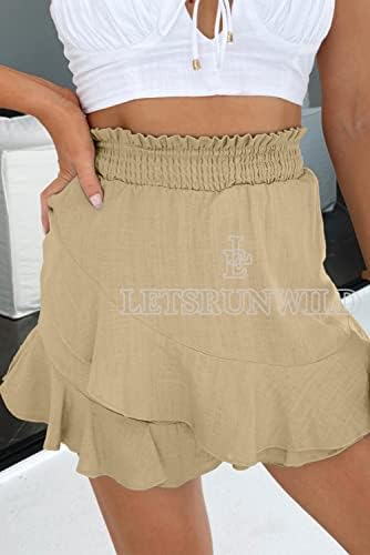 Letsrunwild Ženska mini suknja Skort ruffle trendy plaža pamuk High Struk Flowy Shorts za ljeto