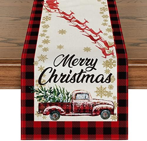 ARTidni režim Crveni i crni bivolski kamion Merry Božićni stolni trkač, sezonski zimski Xmas