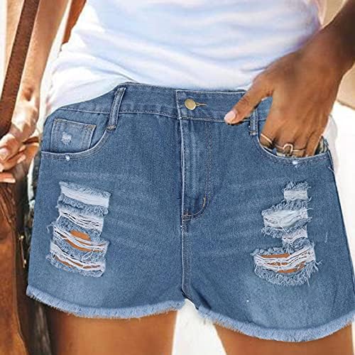 Ljetne traper kratke hlače za žene visoki struk u nevoljenim rippenim jean kratkim kratkim kratkim kratkim kratkim kratkim kratkim hlačama s džepovima