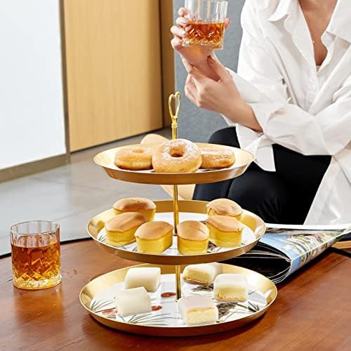 LLNSUPPLY tri nivoa zlato poslužavnik desertni stol slojevite poslužavnik pecivo prikaz torta ploča stol