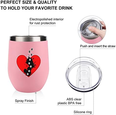 Pseća šapa štampa čašicu za flašu srca sa poklopcem izolovana čaša od nerđajućeg čelika sa duplim zidom kancelarijske