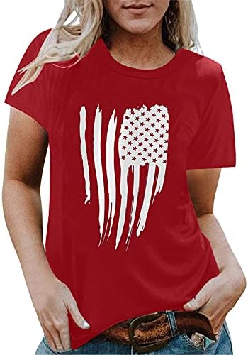 Patriotske majice za žene USA zastava Ljeto kratki rukav O-izrez T-majica Tie-dye Stars Loot Fit Comfy Holiday Bluze Top