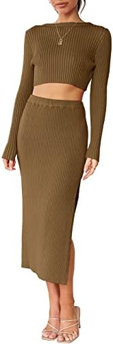 Annabess ženska odjeća za 2 komada haljina dugih rukava s dugim rukavima gornja i rebrasta midi bodycon set suknje