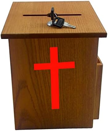 Zbirka drveta Crkvena kutija za prikupljanje sredstava Dobrotvorna kutija sa crvenim križnim naljepnicama