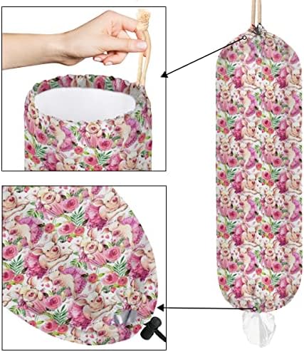 Pig Flowers držač plastične kese držač torbe za namirnice sa podešavanjem vezice za višekratnu upotrebu zidna kesa za smeće Organizator dozator za kuhinjska kućna putovanja, 22 x 9 inča
