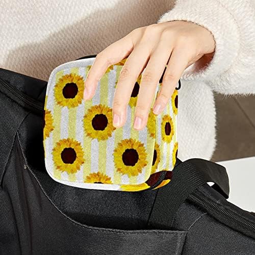 Period torba, higijenski ulošci torba sa zatvaračem Tampon torba za žene djevojke ženska Menstruacijska torbica sa patentnim zatvaračem Mini kozmetička torba za torbicu, žute pruge suncokretova cvjetna
