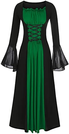 Ženske srednjovjekovne gotičke haljine 2022 Bell rukava Ruched regency vrat Criss Cross čipkasti korzet Renesansa