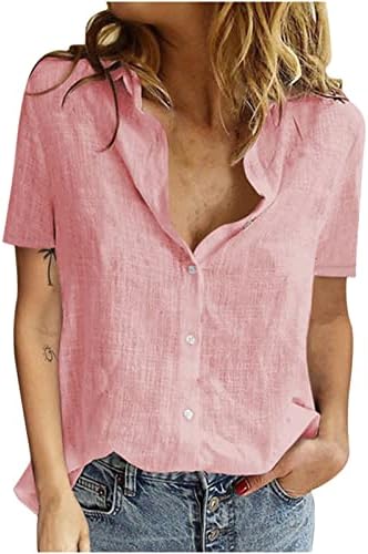 Ženske pamučne platnene majice, ležerni kratki rukav čvrsti boju gumb Vrući kardigan tees Ljetna trendi bluza