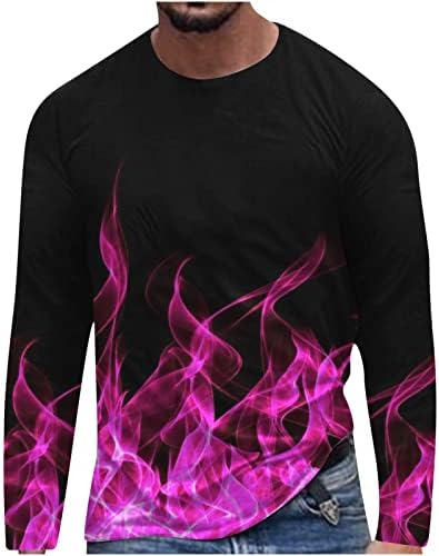 4Zhuzi majica za muškarce, muški dugi rukav 3D plamen tiskani okrugli vratni majice Slim Sport casual bluze pulover