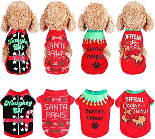 4 komada Božić pas Shirts pet odjeća meka prozračna štene majice Božić štampani Pet T-Shirt slatka pas odjeća za male pse mačke Božić Cosplay