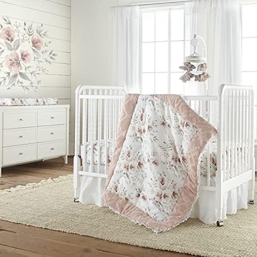 Levtex Baby-Adeline muzički rotirajući Dječji krevetić mobilni-pleteno cvijeće - ružičasto i sivo-Dječiji