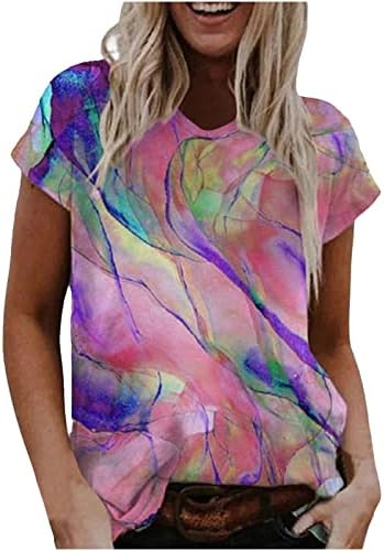 COMIGEEWA DAMIES Bluzes kratki rukav bluze Košulje Duboko V izrez Gradient Grafikon Ljeto Jesen Bluze Odjeća Moda XG