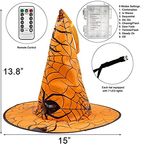 Dazzle Bright 8 kom viseća vještica šešir niz svjetla + 60 LED Halloween paukova mreža svjetla