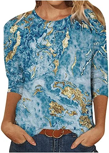 Ženska tunika vrhova tinte-dye ispisana tanka fit srednje duljine majica dugih rukava plus veličina casual majica bluza