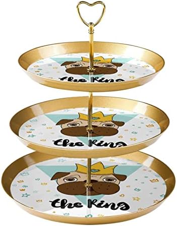 Oko kolač za tortu toranj stablo, 3-slojni pecivo plastični držač za desert, desertna toranjska ladica za slatkiše za voćne krofne Zabava za torte s kraljevim pugs