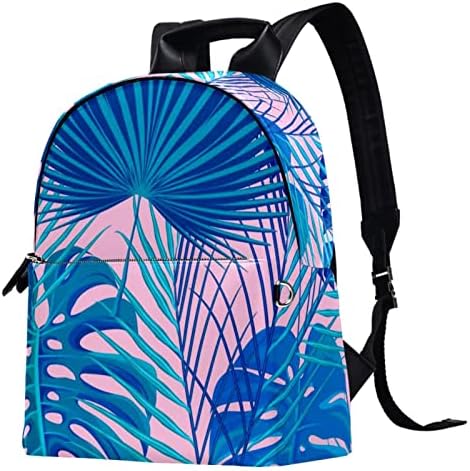 Tbouobt kožni putnički ruksak lagani laptop Ležerni ruksak za žene Muškarci, Plavi palmi napušta tropske biljke