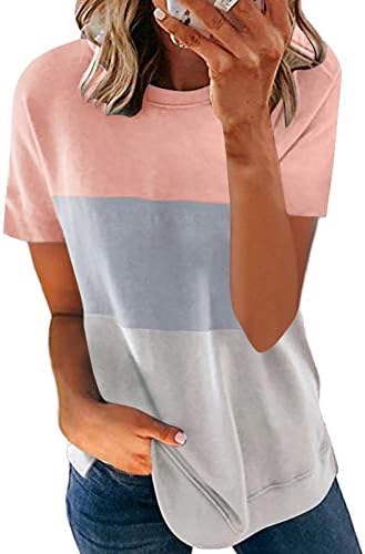 Grafičke majice za žene Ljeto Slatke vrhove kratkih rukava Crewneck T majica Labave ležerne majice Boja blok Thirt Thirt Tunic