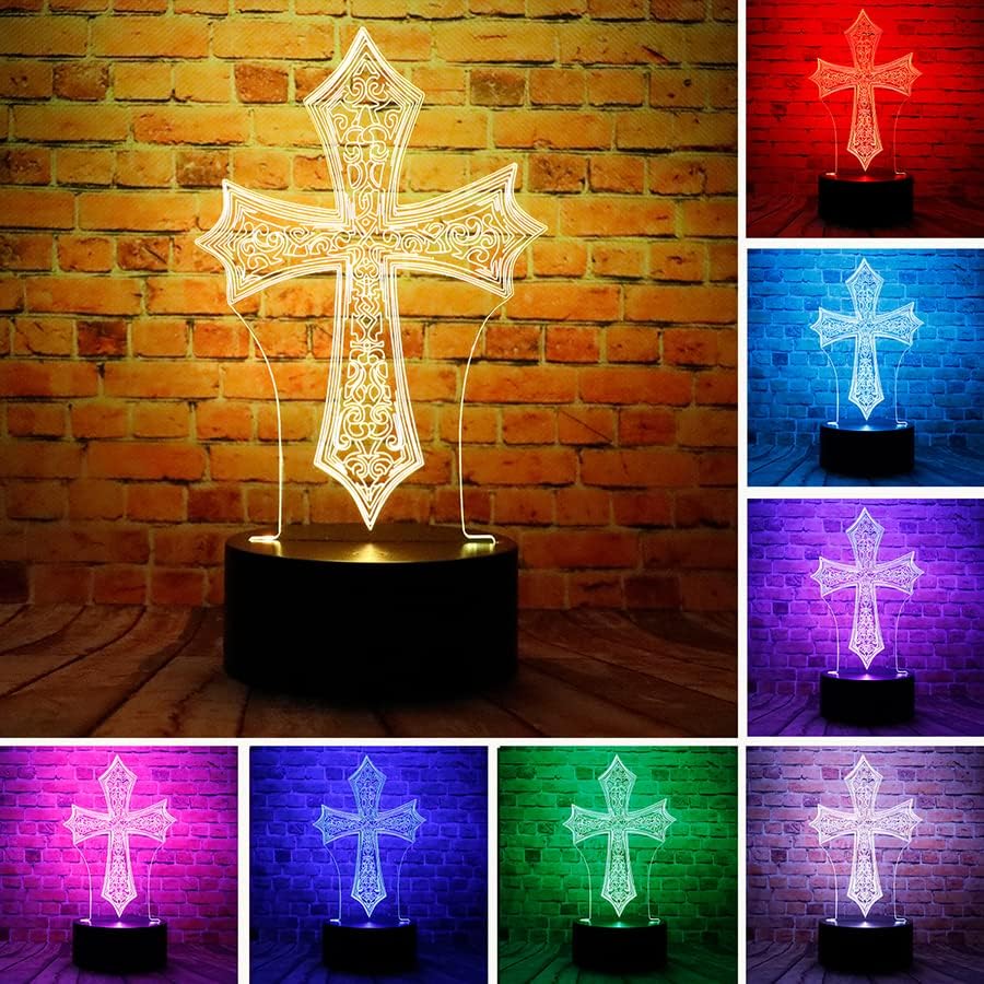 Krist Isus križ 3D LED dekor stolna lampa 7 boja daljinsko upravljanje Sleep Night Light Božić rođendan Uskrs