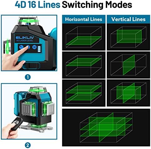 Elikliv 4D Cross Line Samonivelirajući Laser Level 4 x 360 Green Beam laserski alat za nivelisanje i poravnanje