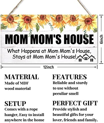 Vintage Style, mama mama kuća Šta se događa u maminoj kući, ostaje u maminoj kući, viseći drveni znak dom ukrasni, tiskani drveni zidni znak, poklon za baku 12x6 in