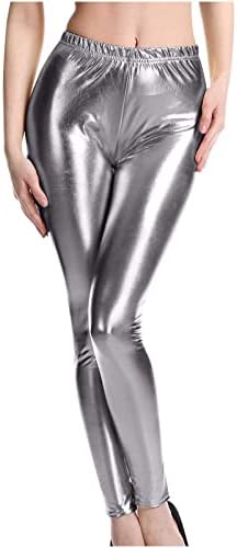 Womens Clubske odjeće hlače elastičnost visoki struk sjajne kožne ulične hlače Slim Fit Sport Yoga gamaše