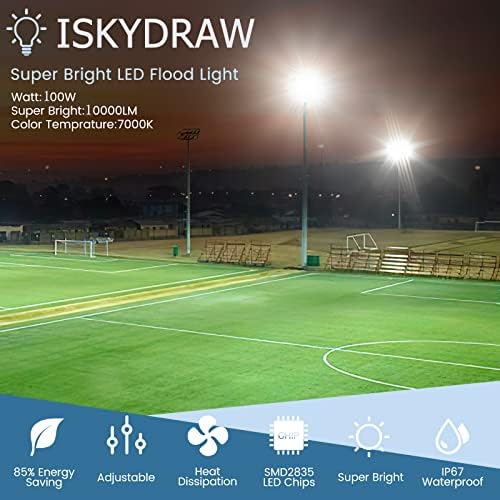100W LED poplavna svjetlo na otvorenom, 10000lm svijetlo stadion Flood svjetla dnevno svjetlo 7000k s podesivim ugao osvjetljenja, IP67 vodootporan sigurnosni komercijalni reflektor za dvorište, dvorište, arena za jahanje
