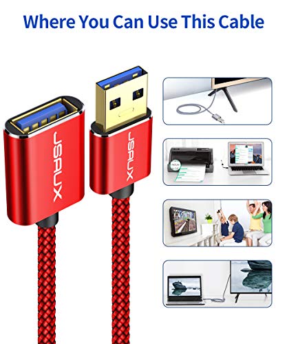 JSAUX 2pack 1.6 FT+1.6 ft USB 3.0 Produžni kabl, Tip A muški na ženski USB produžni kabl najlonski pleteni kompatibilan sa web kamerom, kamerom, telefonom, USB čvorištem, mišem, tastaturom, štampačem, Hard diskom, Xbox-Red