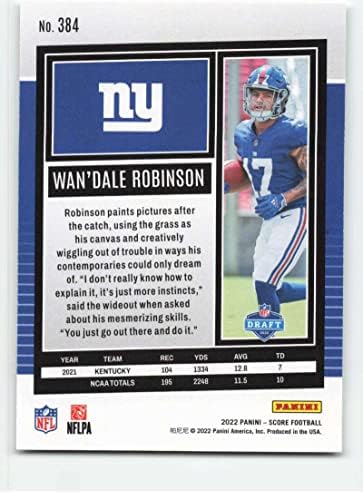 2022 Ocjena 384 Wan'dale Robinson RC Rookie New York Giants NFL fudbalska trgovačka kartica