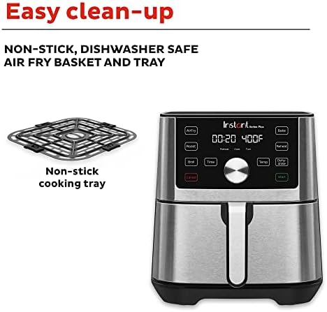Instant Pot Vortex Plus 6-u-1, pećnica za fritezu od 4 litre sa prilagodljivim pametnim programima kuvanja, korpa koja se ne lijepi i može se prati u mašini za pranje sudova, uključuje besplatnu aplikaciju sa preko 1900 recepata, Nerđajući čelik