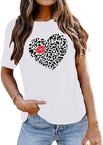 Ženski dan zaljubljenih majica Leopard Ljubav Srce Tees kratki rukav slatka Casual grafički Regular