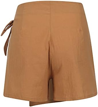 Ženske pamučne lanene kratke hlače Bowknot bočne kratke kratke hlače Ljetna casual labava srednja struka Skort u boji