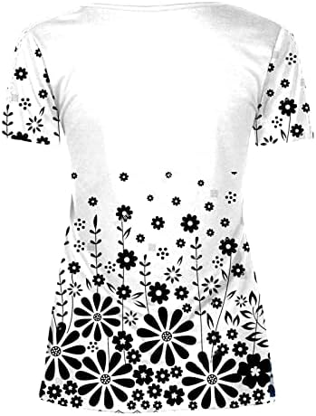 Boemian cvjetni tipki za tiskane majice za žene ljeto 2023 Trendi tunika kratkih rukava bluza sruši