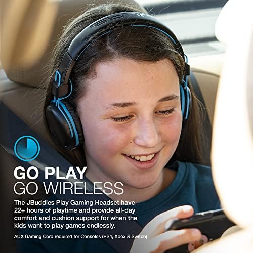 JLAB JBUDDIES Igrajte igre za bežične djece | Crna | 22+ sat Bluetooth 5 PLAYTIME 60MS Super-niska kašnjenja za mobilnu igru ​​| Vučni nosač za uvlačenje | AUX CORD kompatibilni sa Consoles sa igranjem