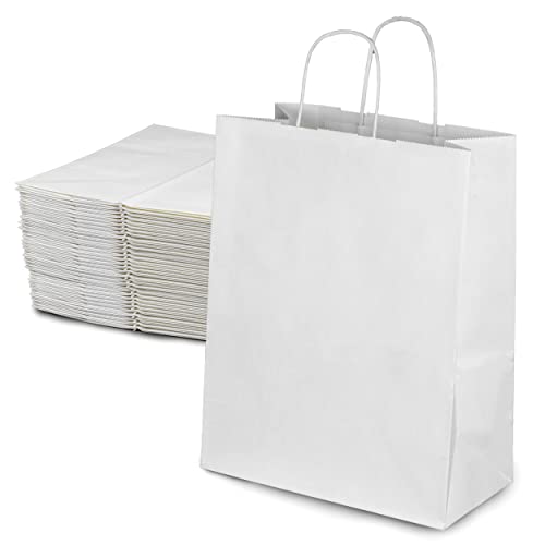 [50 paketa] Bijele papirne vrećice s ručkama 13 x 10 x 5 12 lb upleteno konopci u dnevniku za malo kupovinu poklona izdržljiva barel vreća