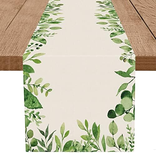 Proljetni trkač za stol jednostavna zelena trava ostavlja sezonske kuhinjske trpezarijske trkače dekoracija