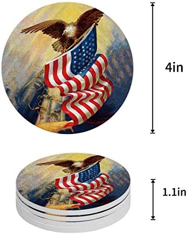 Američki zastava orao upijajući podrumski podrumski podrum, smiješni kameni podlozi sa plutajućom podlogom, bez držača, set od 4 pogodne za vrste šalica i krigle-dan nezavisnosti