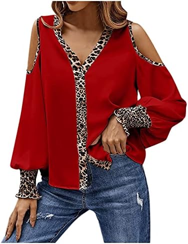 Bluza Tee za žensku jesen ljeto duge rukave Odjeća trendi Off ramena šifon V izrez Leopard