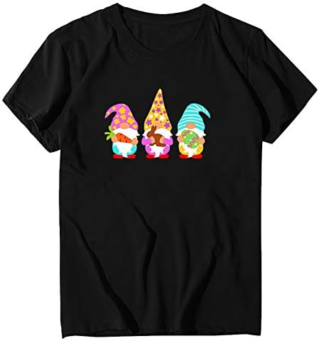 Plus size gnomi jaja zeko ispis Uskršnje košulje za žene labavi fit grafički tinejdžeri okrugli vrat praznici s kratkim rukavima