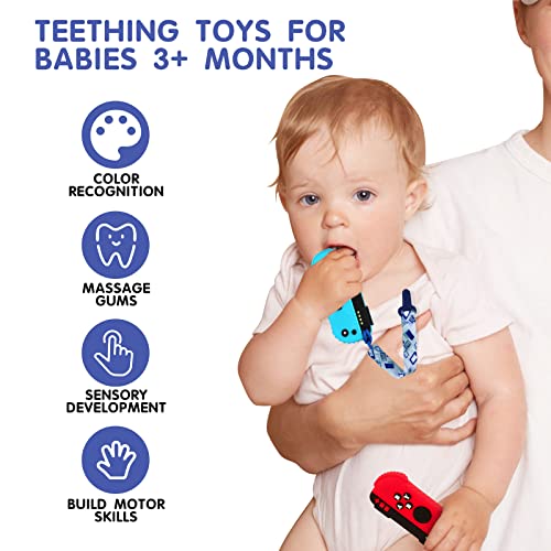 2 pakovanje silikonske bebe zubane igračke, igračke za zube za bebe 0-6 meseci, senzorijsko istraživanje i reljefne igračke za bebe za delu dela delića - plava i crvena