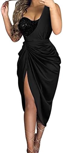 DBZHUYN ženske haljine koktel haljine Sequin proret Maxi Smared jedno rame zamotavanje haljina večernja bodycon midi haljina