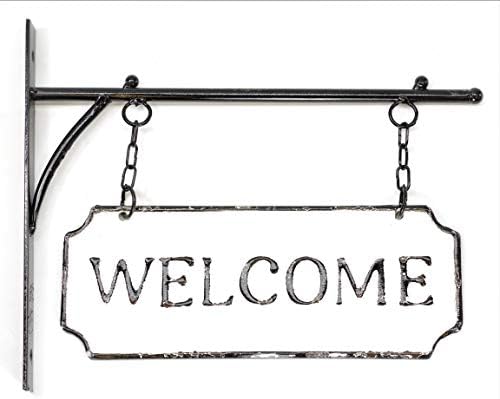 Silvercloud Trading Co. Rustikalni viseći dvostrani znak dobrodošlice reljefni crno-bijeli emajlirani metalni znak sa nosačem-zidni dekor za dom i ured-naljepnica za sobu