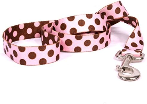 Žuti pas dizajn ružičaste i smeđe polke dot pseći povodac, mali / srednji-3/4 širok i 5 'dugi